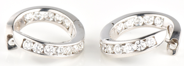 14K White Gold Diamond Hoop Earrings