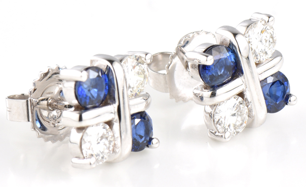 14K White Gold Diamond and Sapphire Earrings