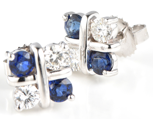 14K White Gold Diamond and Sapphire Earrings