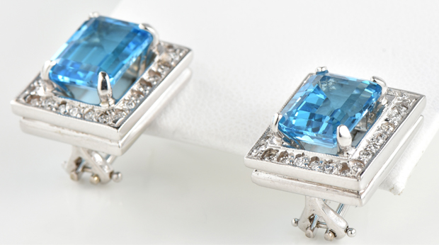 14K White Gold Diamond and Blue Topaz Earrings