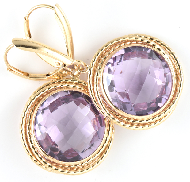 14K Yellow Gold Amethyst Earrings