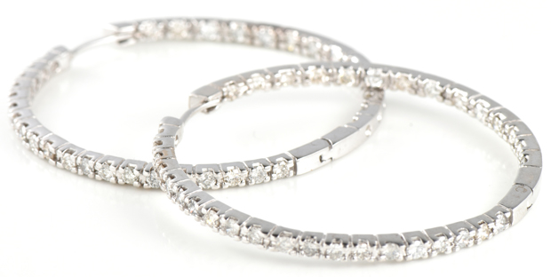 14K White Gold Diamond Hoop Earrings