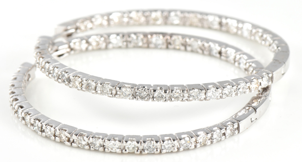 14K White Gold Diamond Hoop Earrings