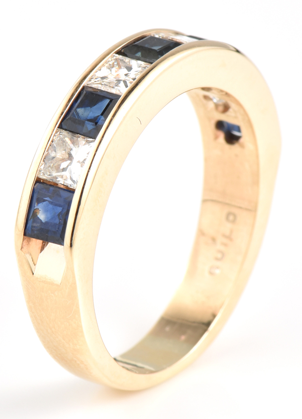 14K Yellow Gold Diamond and Sapphire Band