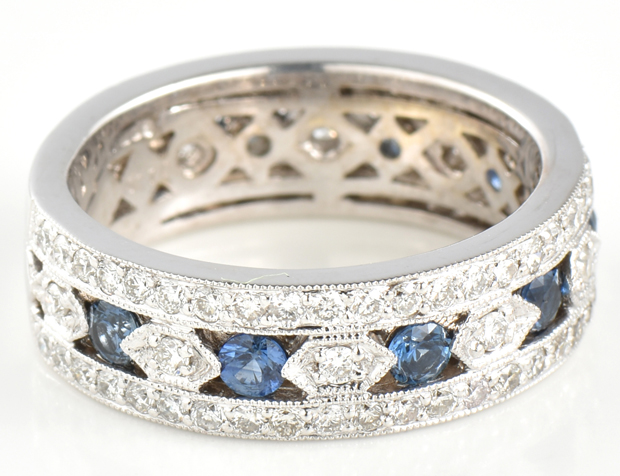 14K White Gold Diamond and Sapphire Band 