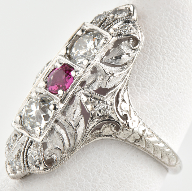 Platinum Diamond and Ruby Ring 