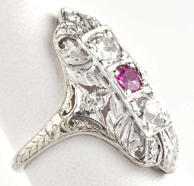 Platinum Diamond and Ruby Ring 