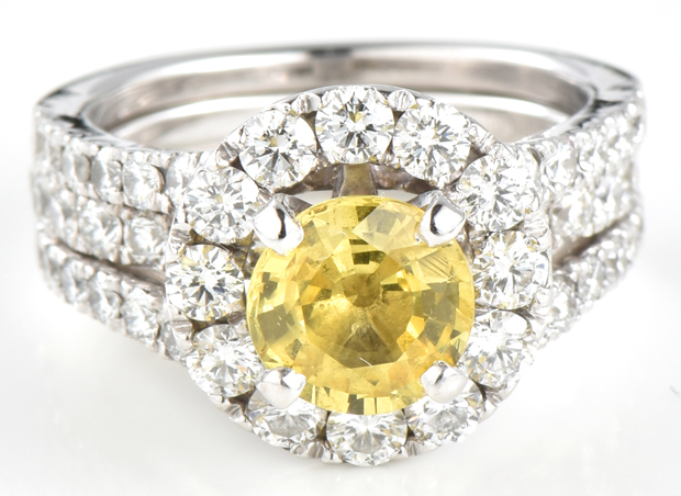 14K White Gold Yellow Sapphire Ring