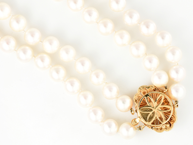 Double Pearl Strand with 14K Yellow Gold Clasp