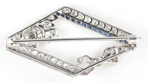 18K White Gold Diamond and Sapphire Pin