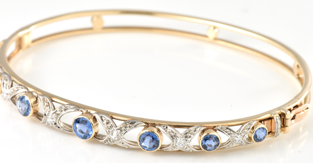 14K Two-Tone Sapphire and Diamond Bangle 