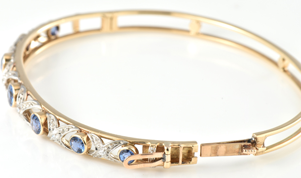 14K Two-Tone Sapphire and Diamond Bangle 