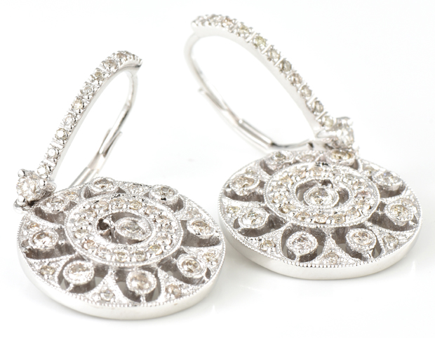 14K White Gold Diamond Dangle Earrings