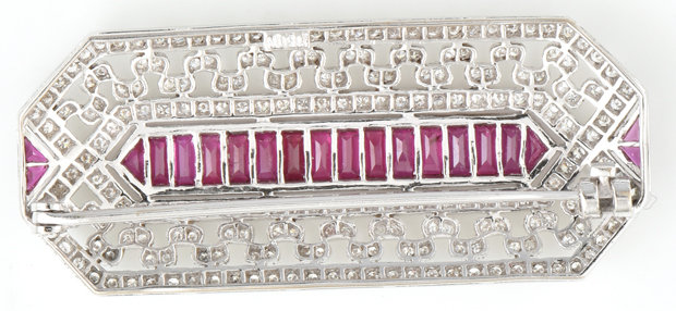 18K White Gold Diamond and Ruby Pin