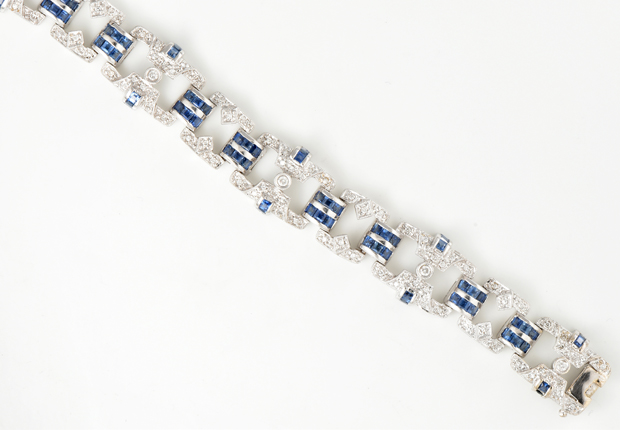 18K White Gold Diamond and Sapphire Bracelet 