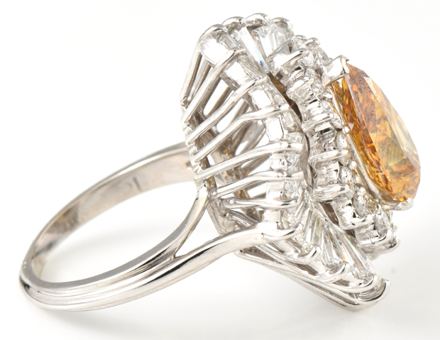 14K White Gold Diamond Ring with a 3.00 Carat Pear Shaped Treated Fancy Diamond, GIA #2193044924
