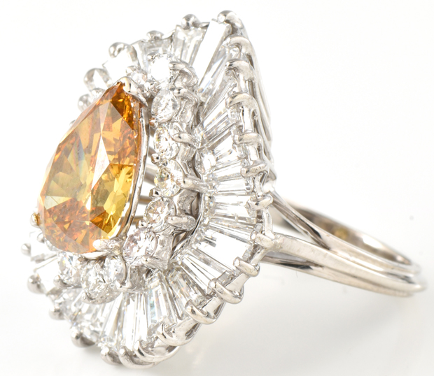 14K White Gold Diamond Ring with a 3.00 Carat Pear Shaped Treated Fancy Diamond, GIA #2193044924