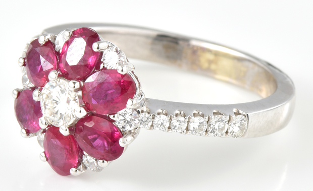 18K White Gold Diamond and Ruby Ring