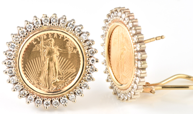 14K Gold Eagle Coin Earrings