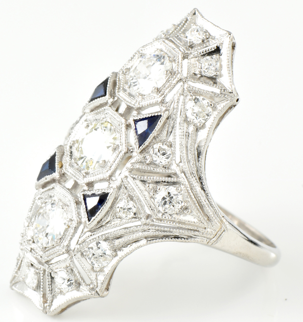 Platinum Diamond and Sapphire Ring