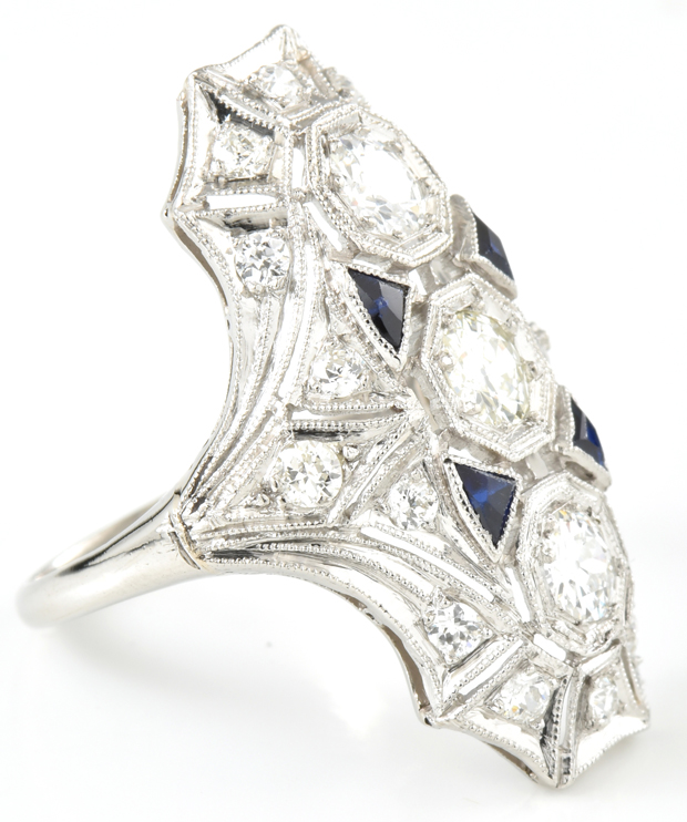 Platinum Diamond and Sapphire Ring
