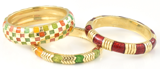 18K Yellow Gold Enamel Ring Set