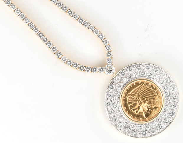 14K Yellow Gold 2½ Indian Coin Pendant