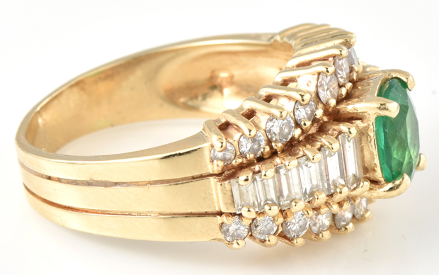 14K Yellow Gold Emerald and Diamond Ring