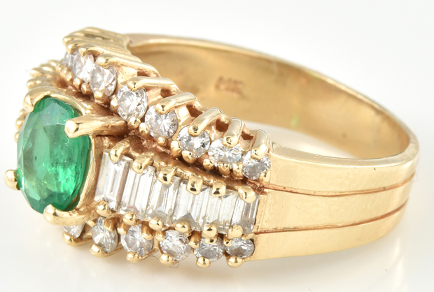 14K Yellow Gold Emerald and Diamond Ring