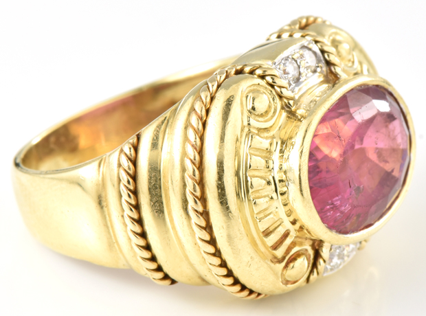 18K Yellow Gold Pink Tourmaline Ring