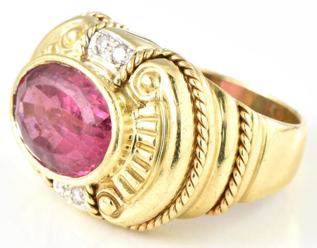 18K Yellow Gold Pink Tourmaline Ring