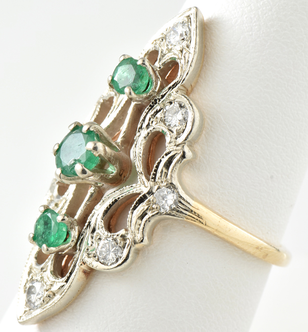 14K Two-Tone Emerald Ring