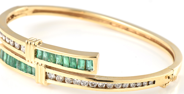18K Yellow Gold Emerald and Diamond Bracelet