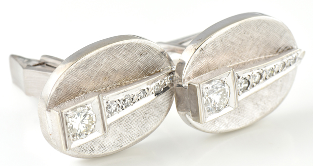 14K White Gold Cufflink and Tie Tack Set