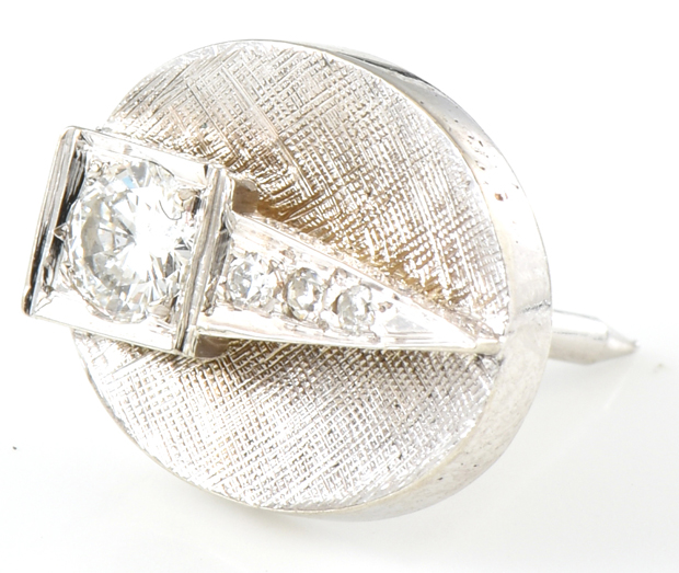 14K White Gold Cufflink and Tie Tack Set