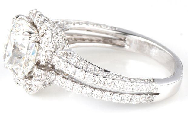 18K White Gold Diamond Ring with a 3.02 Carat Cushion Cut Diamond, GIA #2141947456