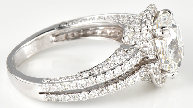 18K White Gold Diamond Ring with a 3.02 Carat Cushion Cut Diamond, GIA #2141947456