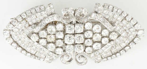 Platinum Diamond Double Clip Brooch