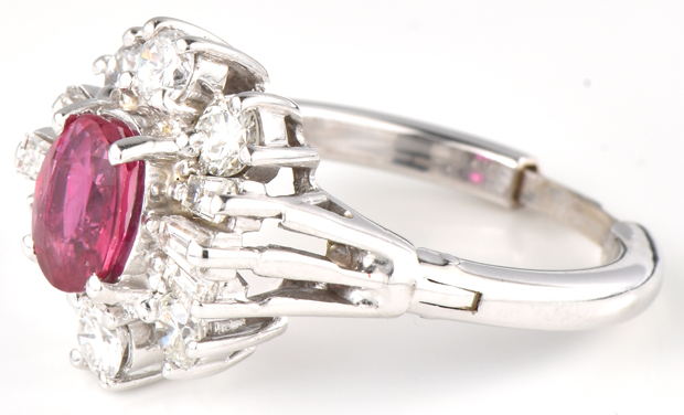 14K White Gold Ring with a 1.26 Carat Oval Natural Ruby, GIA #2191463260