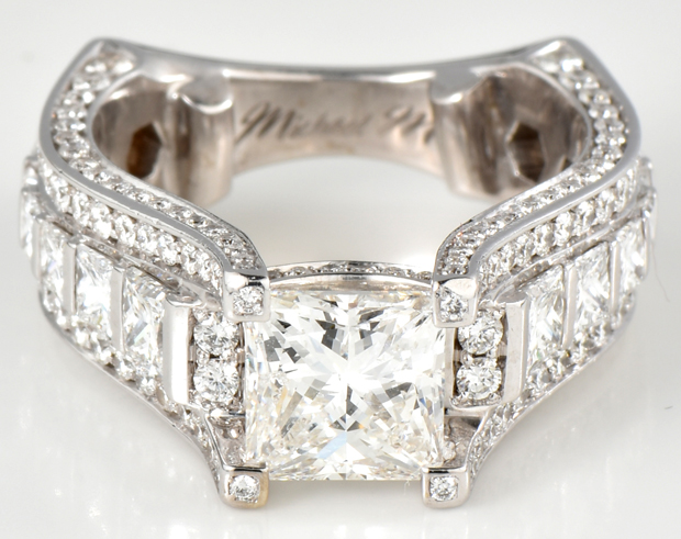 18K White Gold Diamond Ring with a 1.72 Carat Princess Cut, EGL International #2909422028