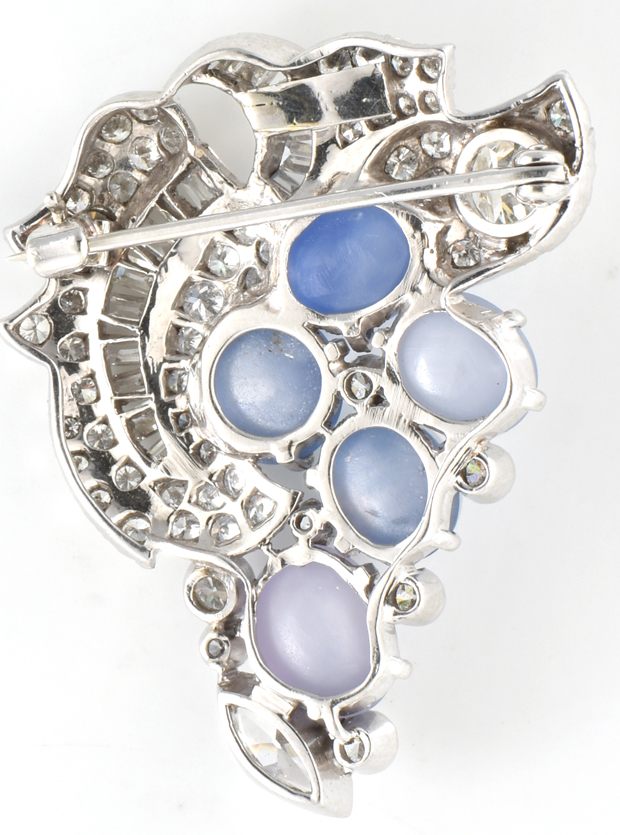 14K White Gold Star Sapphire and Diamond Pin