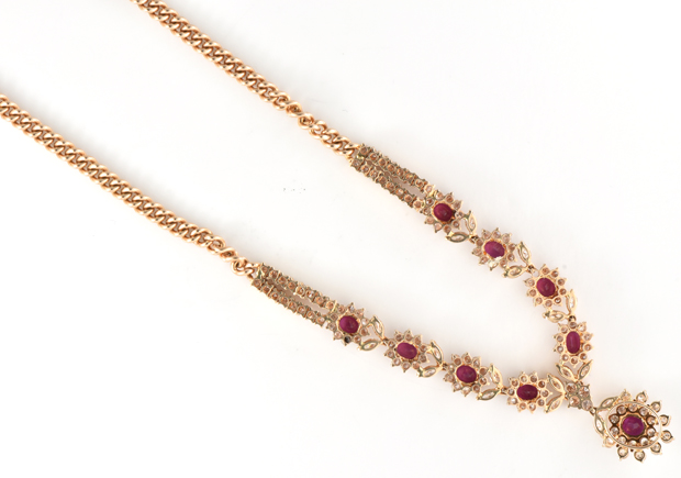 14K Yellow Gold Diamond and Ruby Necklace