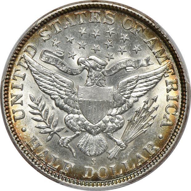 1907-S Repunched Mint Mark PCGS AU-58 CAC
