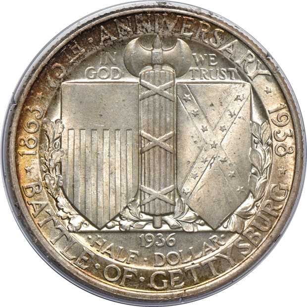 1925 Lexington MS-66, 1925 Stone Mountain MS-65 CAC, and a 1936 Gettysburg MS-65 CAC, all PCGS