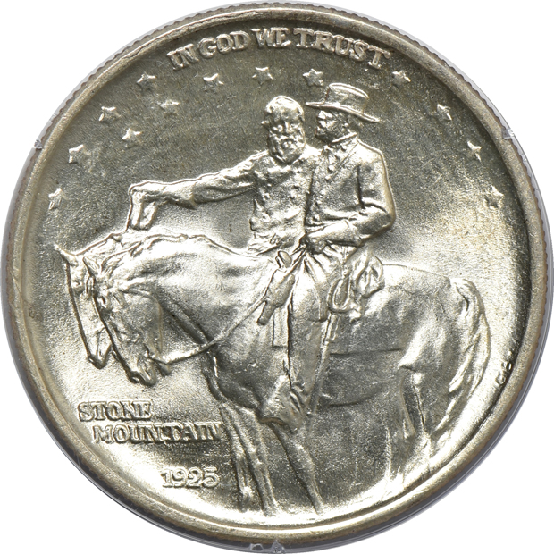 1925 Lexington MS-66, 1925 Stone Mountain MS-65 CAC, and a 1936 Gettysburg MS-65 CAC, all PCGS