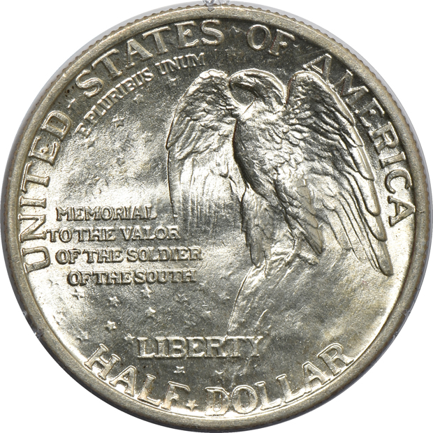 1925 Lexington MS-66, 1925 Stone Mountain MS-65 CAC, and a 1936 Gettysburg MS-65 CAC, all PCGS