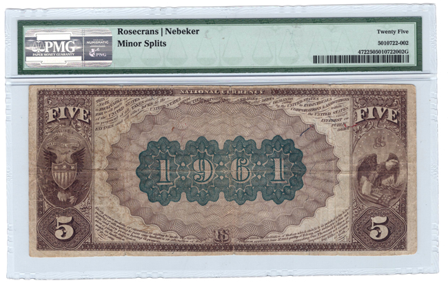 1882 $5 Brown Back - Flora, IL Charter #1961 - PMG VF-25/minor splits