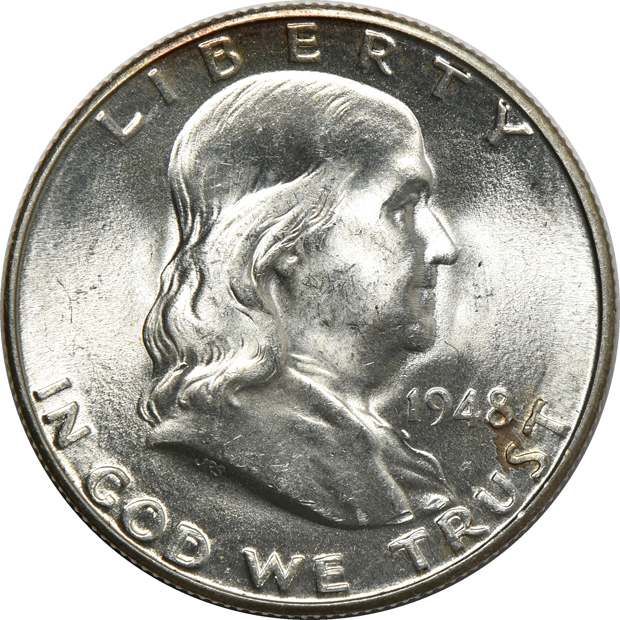 Complete collection of BU Franklin half-dollars in a Dansco 7165 album