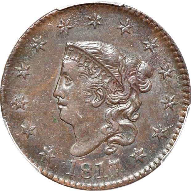 1817 13 Stars PCGS XF-45, and an 1839 Booby Head AU-58 BN