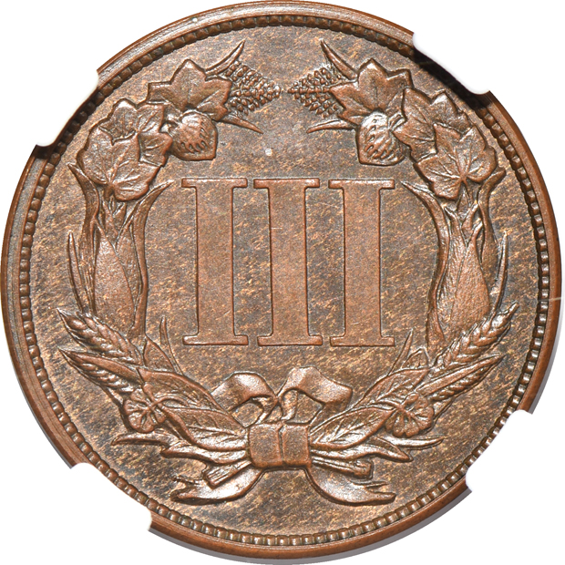 1868 three-cent J-616 NGC PR-65 BN